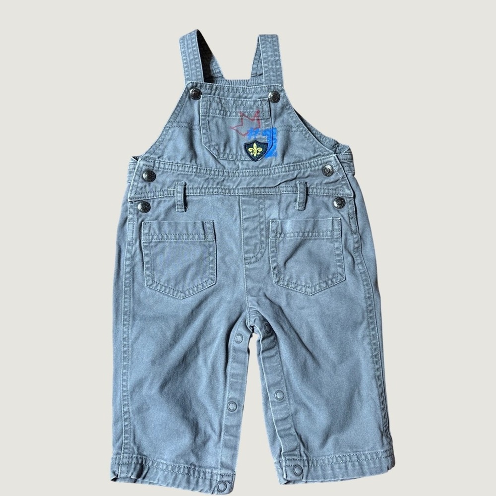 Arizona Jean Company Overalls Boys Grey Fleur-de-lis Utility SIZE 6-9M